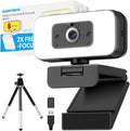 2K Webcam for Laptop Computer Camera with Light for PC/Desktop/Mac [Light Your Face Free Your Space] USB Webcam with Auto Anti-Disturb Backlight Zoom &amp Flip Privacy Cover Microphone