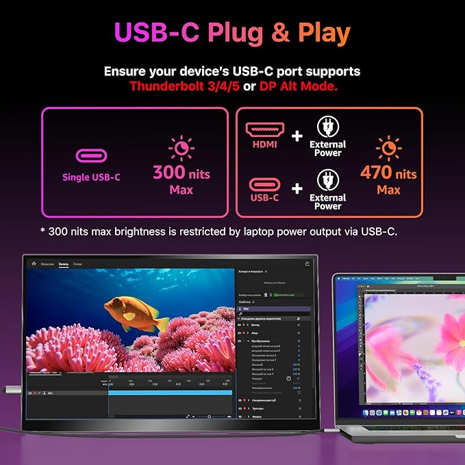 Portable Monitor 18.5 inch 2K QHD 120% sRGB 120Hz Travel Monitor for Laptop MacBook Surface PC Xbox PS5 HDMI USB-C VESA Compatible Built-in Speaker