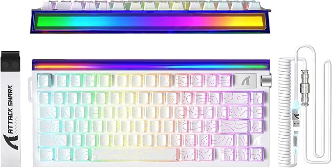 ATTACK SHARK R85 HE 75% Magnetic Wired Gaming Keyboard8KHz Polling Rate Rapid Trigger0.005mm RT Precision256K Scan RateCustom Hot-SwappableWeb Driver PC Keyboard for Gamer/Win/MacWhite Contour
