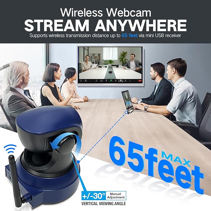 Gsou Wireless Webcam for PC/Wireless Streaming Camera 1080P HD Webcams/USB Plug and Play Webcam for Zoom MeetingSkypeOBS(with Mini Tripod Stand) Adjustable Computer Camera for Mac/Laptop/MacBook