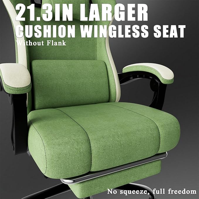 Gaming Chair High Back Fabric Computer Chair with Pocketed Spring Cushion and Footrest Height Adjustable Game Chair with Headrest and Lumbar Support