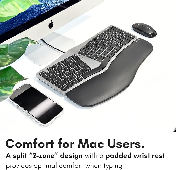 Macally Wired Ergonomic Keyboard for Mac - Compatible Backlit Apple Keyboard with Wrist Rest (Curved for Comfort) for MacBook Pro/Air iMac Mac mini