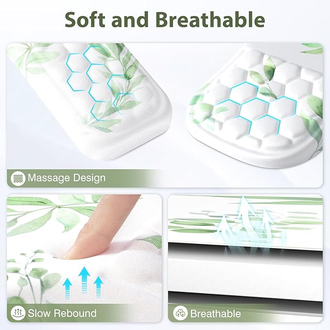 EYROZILL 3 in 1 Ergonomic Mouse Pad and Keyboard Wrist Rest Cute Mouse Pad with Wrist Support Massage Design Non-Slip Wrist Pad for Mouse Desk Mouse Set (Green Plant)