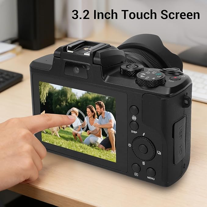 Diyeeni 8K Digital Camera 88MP HD Dual Lens 16X Zoom WiFi Webcam with 3.2 Inch Touchscreen Flash Lens Hood for Photography Selfie Video Streaming