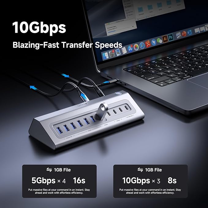 Gitfos Powered USB Hub18 in 1 USB C Hub with 4K HDMIPD 100W45W Charging10Gbps DataSD/TFAudio65W Power Adapter &amp 3.3FT CableAluminumSmart Button USB Hub for LaptopMacBookiPhone 17/16iP
