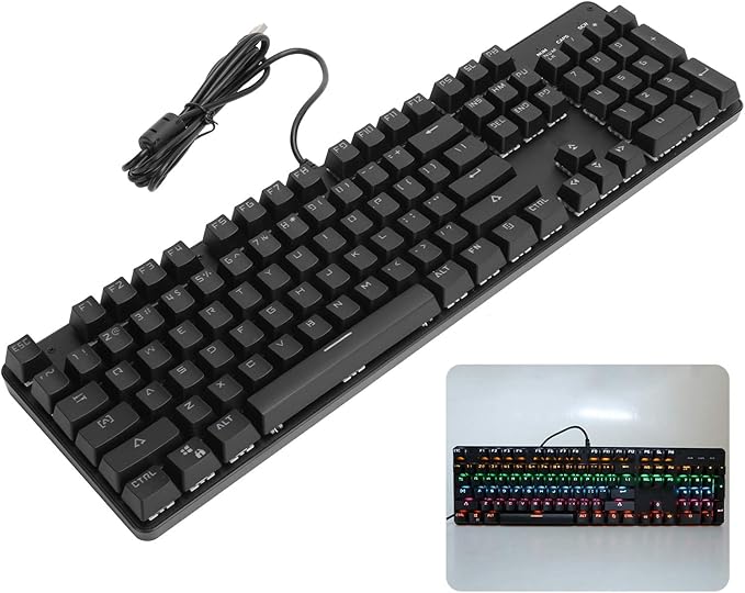 Mechanical Gaming Keyboard Wired 104 Keys Antighosting Keyboard with RGB Backlit for PC Computer Laptop (Black)