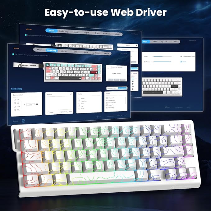ATTACK SHARK X68 HE 8000Hz Rapid Trigger Keyboard 0.01mm RT Accuracy Wired Gaming Keyboard with Magnetic Switch Adjustable Actuation Rapid Trigger Snap Tap RGB Lighting for PC/Mac White Contours