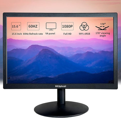 15.6 Inch Small PC Monitor FHD VA 1080P Desktop Display with 1920x1080 99% sRGB HDMI VGA Ports 2 Hole Mounting LED Monitor for PC Laptop and Computer Black
