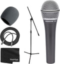 SAMSON Q8x Dynamic Supercardiod Handheld Microphone Foam Windscreen Tripod Base Mic Stand Mic Cable Cloth