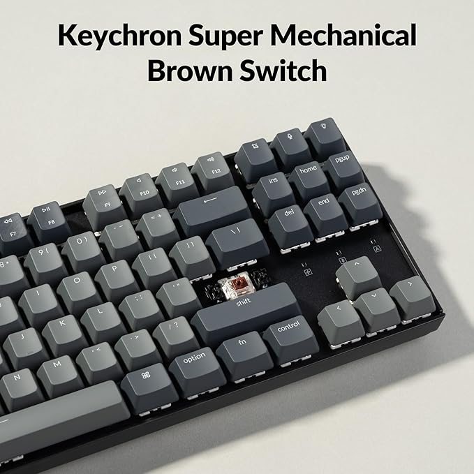 Keychron K8 Tenkeyless Wireless Mechanical Keyboard for Mac White Backlight Bluetooth Multitasking Type-C Wired Gaming Keyboard for Windows with Brown Switch