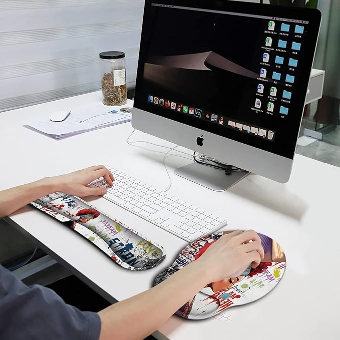 Ergonomic Mouse Pad Wrist Support Gel and Keyboard Wrist Rest Set for Laptop Mac Gaming and Office Durable Comfortable and Pain Relief + Coaster (Yu-Mouse pad-h2)