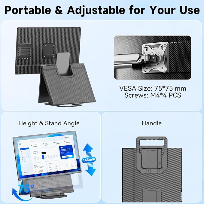 Portable Monitor 24 100Hz for Work Home Office Game 1080P FHD IPS Laptop Screen Extender with Rotating Stand &amp VESA Laptop Monitor Extender USB-C HDMI Plug-Play for Mac Windows PS Switch Xbox P