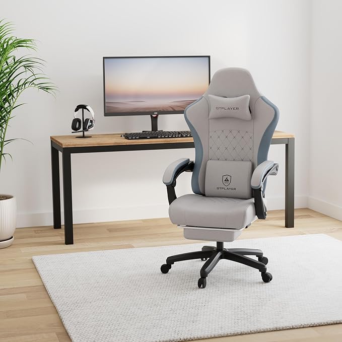GTPLAYER Gaming Chair Computer Office Chair with Pocket Spring Cushion Linkage Armrests and Footrest High Back Ergonomic Computer Chair with Lumbar Support Task Chair with Footrest