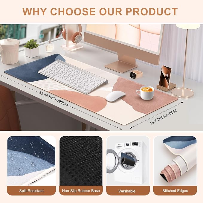 HAOCOO 4 in 1 Mouse Pad with Wrist Rest Set Desk MatGaming Mouse Pad Wrist Support and Keyboard Wrist RestNon Slip Keyboard Mat for Home OfiicePink Boho