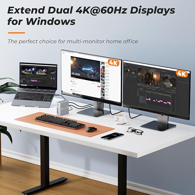 DisplayLink Docking Station Dual Monitor 4K@60HZ for MacBook Windows TobenONE Universal Mac mini M4 Dock with 2 HDMI &amp 2 DP 65W Power Delivery 7 USB USB-C 3.1 Ethernet SD/TF
