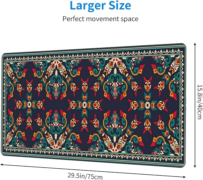 Traditional Moroccan Tile Desk Cover MatExtended Large Mouse PadComputer Laptop Mat Desk Decor for Office Game Home 30x16 Inch