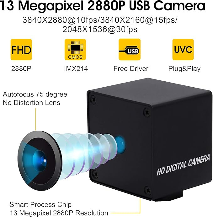 13mp USB Camera with Microphone Autofocus Audio Video Webcam for Computer Mini UVC USB2.0 PC Camera with Metal Case Industrial Embedded USB with Camera IMX214 Web Camera for Laptop Jetson Nano