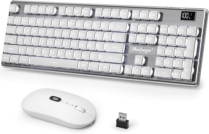 BlueFinger Wireless Gaming Keyboard and Mouse Combo Upgrade Battery Percentage Display Rechargeable Slim Gaming Keyboard Mouse Set Light Up Full-Size Keyboard Silent Mouse Set for Computer Laptop