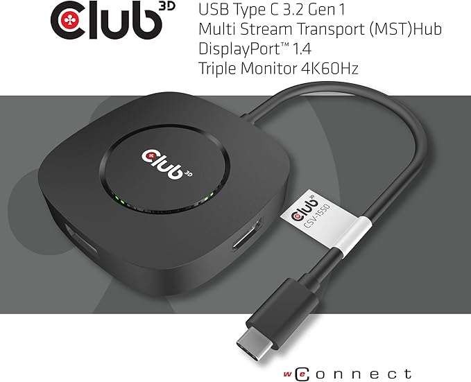 Club 3D CSV-1550 USB3.2 Gen2 Type-C(DP Alt-Mode) to DisplayPort Triple Monitor 4K60Hz M/F MST hub