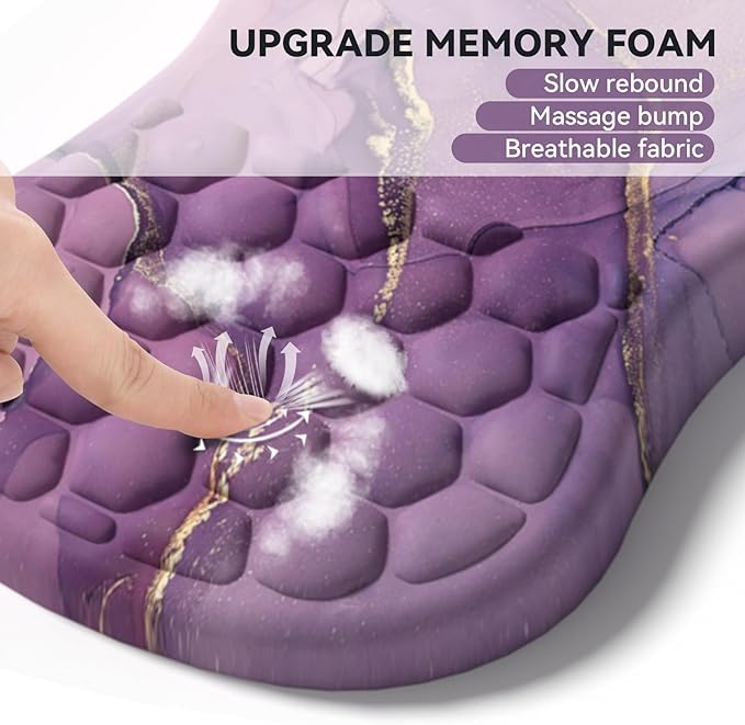 AIMSA Upgraded Wrist Rest Support Mouse Pad Ergonomic Mousepad Massage Memory Foam Design Pain Relief Comfortable Wrist Cushion Mat Non-Slip PU Base for Home Office Purple Marble