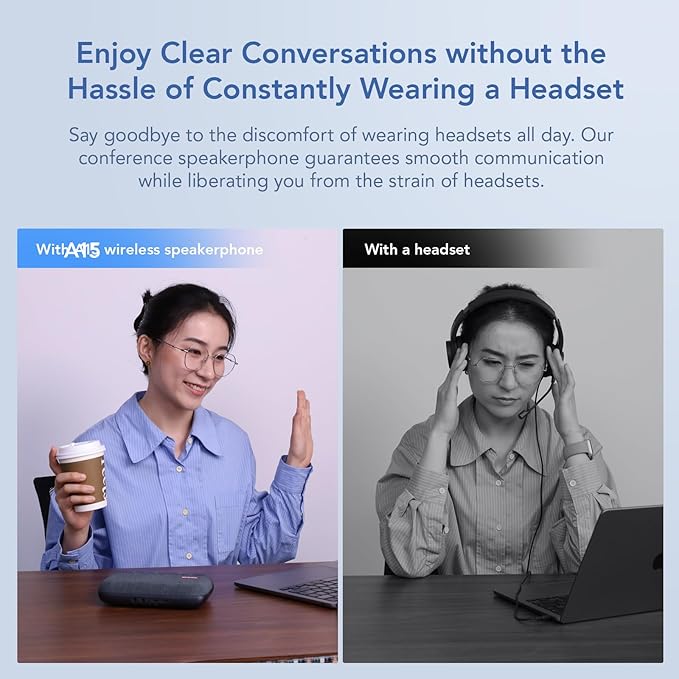 NUROUM A15 Conference Speaker and Microphone Portable&ampScalable Bluetooth Wireless Speakerphone 360° Voice Pickup Daisy Chian for Calls/Computer/PC/Laptop/Desktop via Bluetooth/Dongle/USB-A/C Bl
