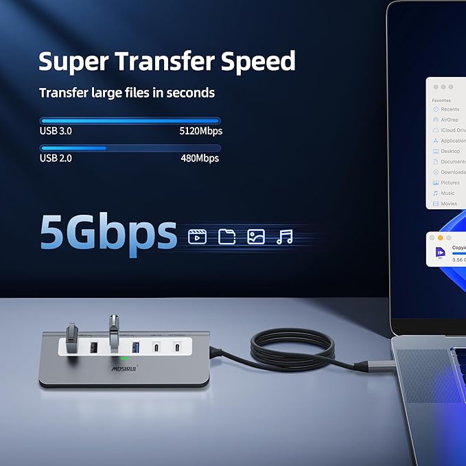 USB C HubMosirui 9 in 1 USB C Hub Multiport Adapter with 4K HDMIType C 3.0 5GbpsUSB A 3.0/2.0PD 100W SD/TF Card ReaderUSB C Dock for MacBook Pro/AiriPadiMaciPhoneHPDell and More (3.3 Ft)