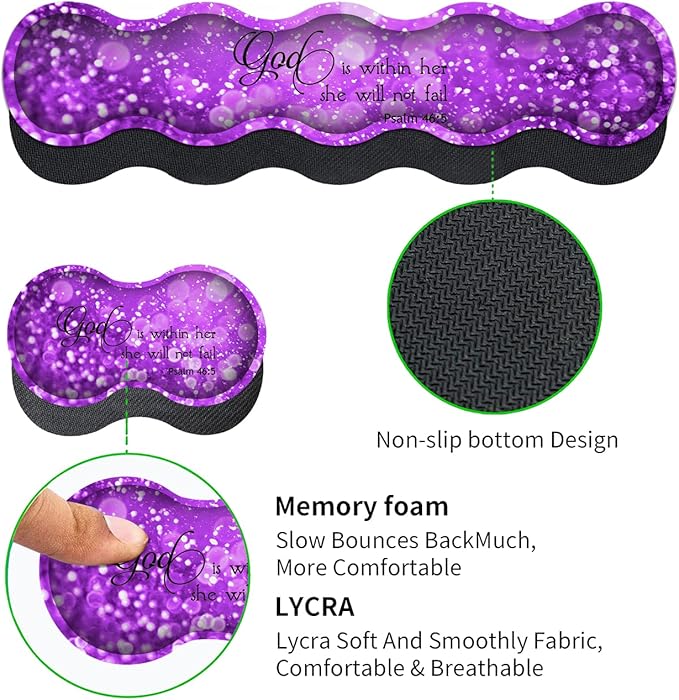 Gaming Mouse Pad XXL Large Desk Mat Psalm 465 Bible Purple Extended Non-Slip Rubber Mice Pads Stitched Edges(31.5x11.8 in)Ergonomic Premium Memory Foam Keyboard Wrist Rest and Black Mouse Pad Set