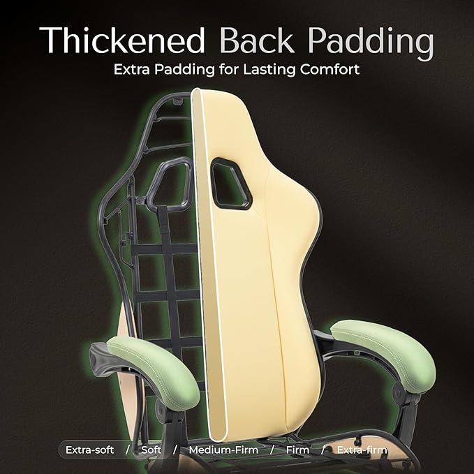 Gaming Chair Fabric with Pocket Spring Custion Ergonomic High Back Video Game Chair with Footrest Massage Lumbar Support Height Adjustable Comfy Computer Chair for Adults Game Green