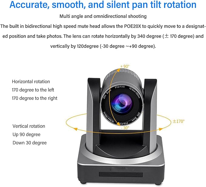 Yoidesu PTZ Camera with 20x Optical Zoom POE with Network IP Live Streaming Simultaneous 3G - SDI and USB Video Output Camera for Conferences Church (US Plug)