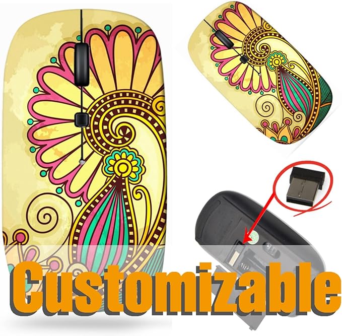 maizi Mouse Chromebook Laptop PC Notebook Mice 14984911 Flower Design on Grun 2.4G USB Receiver Portable Printed in USA