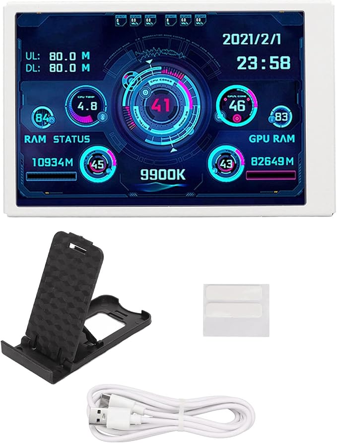 Computer Temp Monitor 320x480 Mini Screen PC Sensor Panel Display for Office (White)