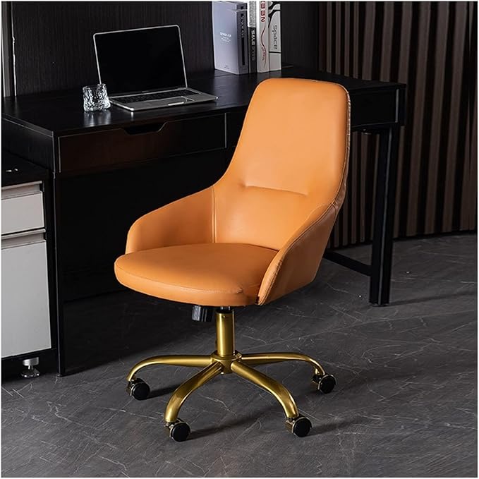 Adjustable Office Computer Chair with Armrest Leather Office Chairs for Meeting Room Furniture Home Chair Backrest Swivel Computer Gaming(Orange-Golden)