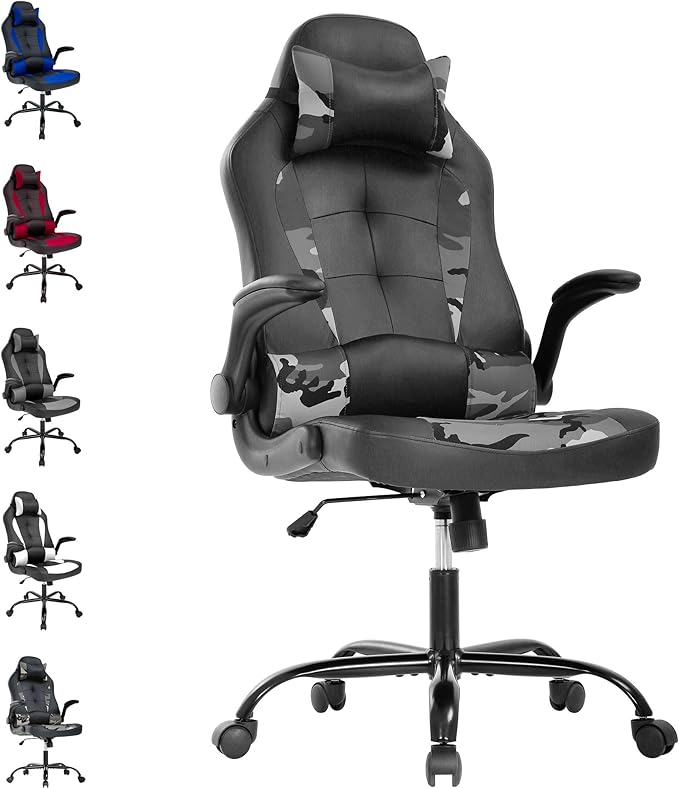 Gamer Chair Ergonomic Gaming Chairs for Adults High Back Desk Chair Computer Chair with Lumbar Support Headrest Adjustable PU Leather Rolling Swivel Task Gamer Chairs for Adults