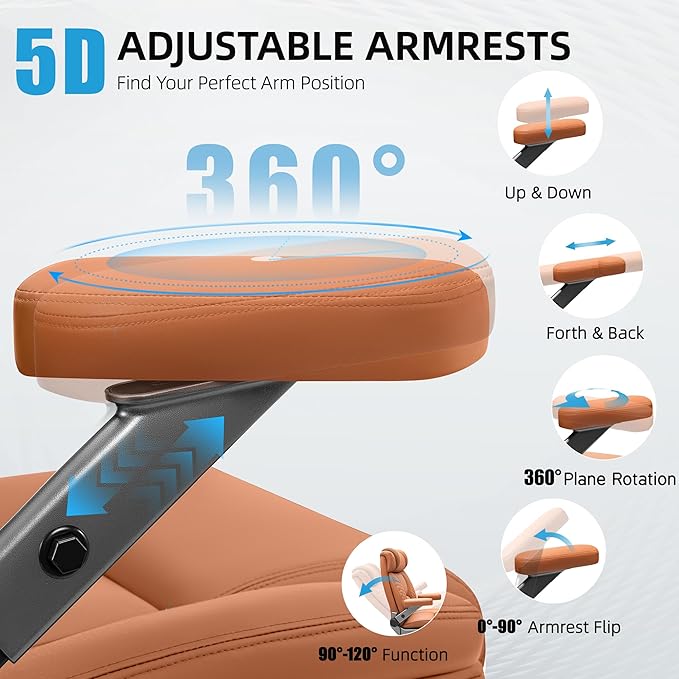 Office Chair 5D Flip Arm Ergonomic Desk Chair with Adjustable Lumbar Support for Back Pain Extra Wide 500LBS Comfy Big and Tall Office Chair Executive Leather Computer Game Chair for Heavy People