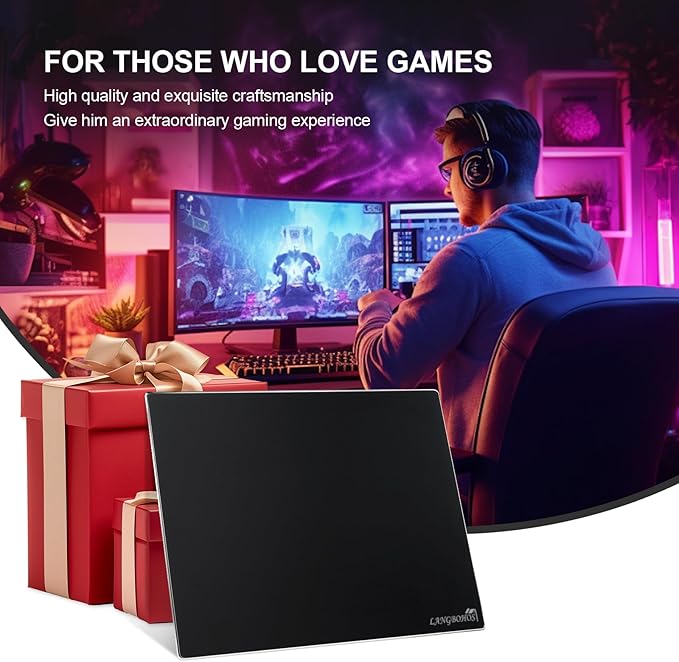 Extra-Large Glass Mouse Pad (Black-19.7 * 16'') Micro Etched Surface and Whole Silicone BaseGaming Mouse Pad Improved Precision and SpeedDurable Easy to Clean