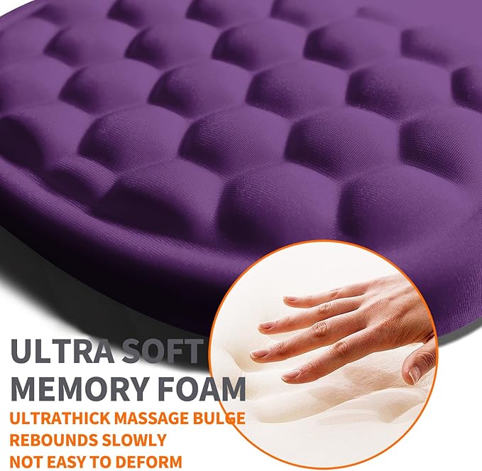 Ergonomic Joint Wrist Support Mouse Pad with Memory Foam Cushion Massage Bump Carpal Tunnel Pain Relief Mousepad Slope Design for Wrist Rest 11.8x7.9 in Dark Violet