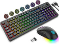 KOLMAX BT98 Wireless Keyboard and Mouse ComboTriple Mode 2.4G/Wired/Bluetooth Gaming Keyboard and MouseRechargeable Ergonomic RGB Backlit Light Up Keyboard Mouse with Knob for PC/Mac/Tablet