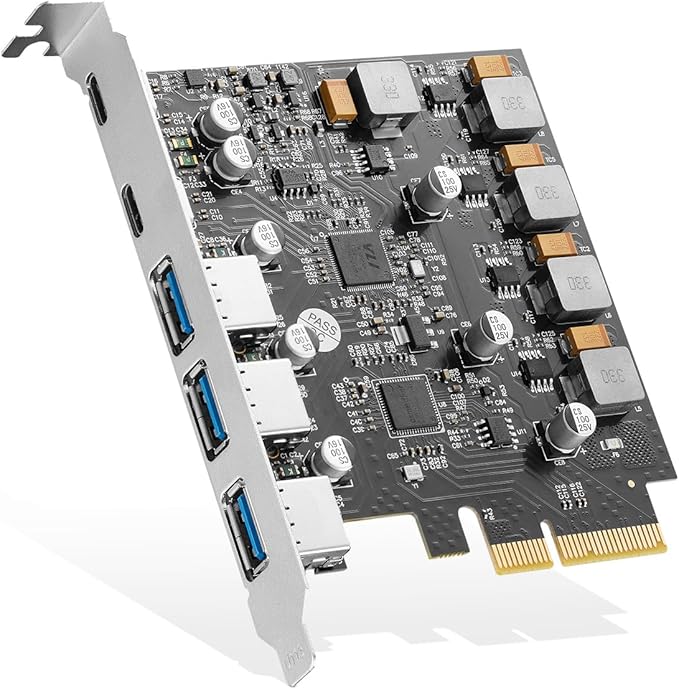 Binardat PCIE to USB 3.2 Gen2 10G Expansion Card 5 Port 3X USB Type-A and 2X Type-C Ports Self-Powered USB3.2 Hub Controller Adapter for Windows 10/11