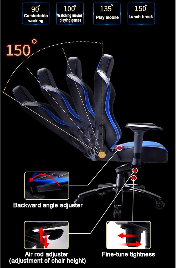 Office Chair Gaming Chair Computer Chair Ergonomic Height Adjustable Swivel Recliner Esports ChairPU Leather Game Chair High Back Computer Chair with Headrest Lumbar SupportGaming Chair Ra