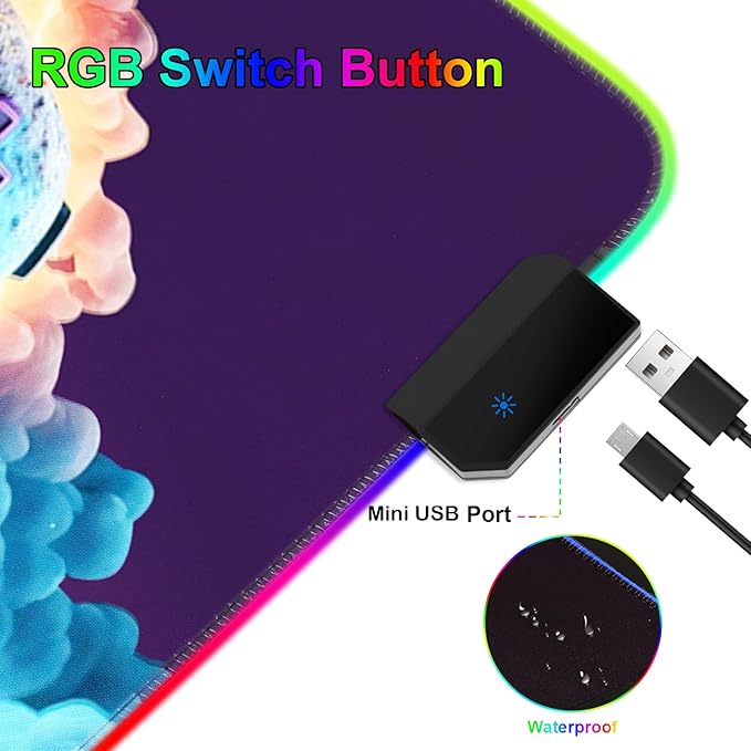 RGB Gaming Mouse Pad Large Mousepad with LED Light 13 Light Modes Touch Control Extended Soft Computer Keyboard Mat Pad Desk Mat with Non-Slip Rubber Base for MacBook Laptop(31.5X11.8 Game Handle)