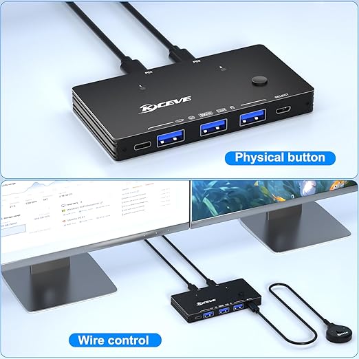 USB 3.0 Switch for 2 USB C Laptop KCEVE USB 3.2 10Gbps 2 in 4 Out USB C Switcher for 2 PC Share 4 USB Devices Printer Scanner Mouse Keyboard with 2 USB C-C cables KCC204DZUS