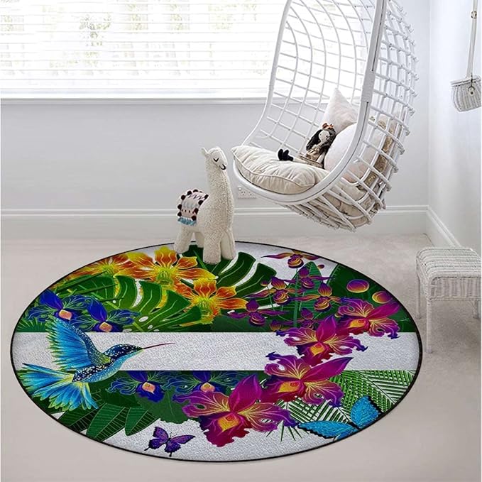 Party Theme Chair Mat for Hardwood Floor Round Floor Mats for Office Chair Computer Gaming Desk Mat for Rolling Chair Non-Slip Gaming Rug Leaf Flower KahiliGinger Green Purple Diameter 43.3 in