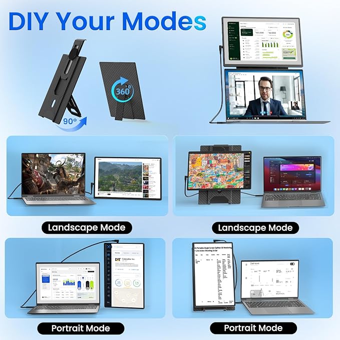 Portable Monitor for Laptop - Laptop Screen Extender HDMI USB C Travel External Display with Stand Gaming Monitor for PC MAC Switch Phone Computer Xbox PS4/5 - D1