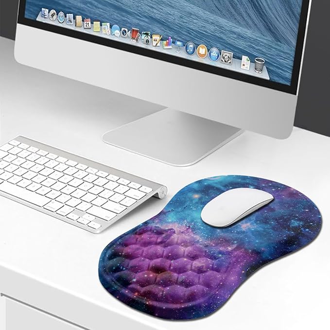 Hokafenle Ergonomic Mouse Pad Wrist Support Wrist Rest Mousepad for Carpal Tunnel Pain Relief with Integrated Memory Foam Slope Massage Bulge (11.8x7.9 inchGalaxy Nebula Space