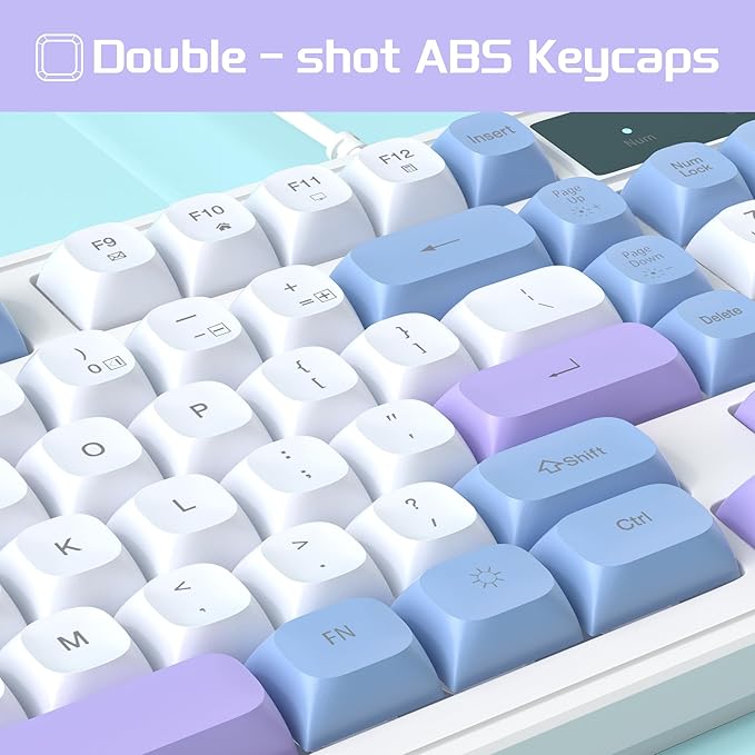 Wire Gaming KeyboardCreamy Keyboard and Mouse Combo 7 Colorful Rainbow Backlight Classic Gaming Keyboard (White &amp Blue &amp Purple)