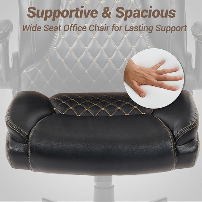 Big and Tall Heavy Duty Office Chair with Flip Up Arms – 450LBS Ergonomic Executive Home Desk Chair w/Wide Seat High Back PU Leather Adjustable Height &amp Rocking Function Black