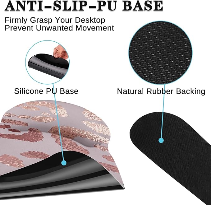 Arttown Leopard Rose Gold Pink Desk Mat Animal Skin Mouse Pad Set with Wrist Support 4-in-1 Large Mousepad+Keyboard Wrist Rest+Mouse Wrist Rest+Coaster with Ergonomic Design Non-Slip Mat