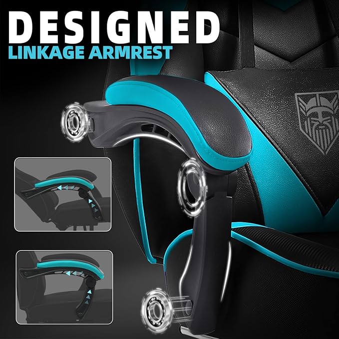 Vonesse Gaming Chair High Back Gaming Chair with Footrest and Massage Gaming Chairs for Adults with Pocket Spring Cushion Big and Tall Reclining Computer Chair with Lumbar Support (Cyan/Black)