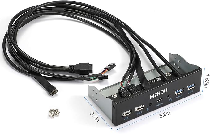 USB2.0 + 3.0 Metal Front 5.25 inch 19Pin Front Panel Adapter 4 USB 3.0 Port hubs and (1HD Audio Port / 1TPY-C Port / 1 Microphone Input)