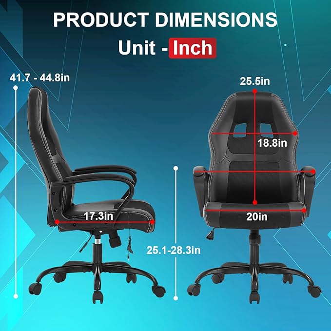 Gaming Chair with Massage Function PU Leather Chairs Ergonomic Office Chair Executive Computer Chairs High Back Computer Task with Lumbar Support Adjustable Height Black